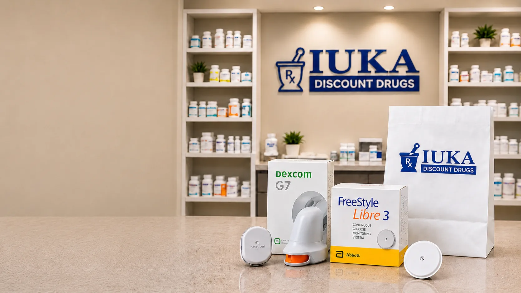 Dexcom G7 and FreeStyle Libre 3 glucose monitors at Iuka Discount Drugs